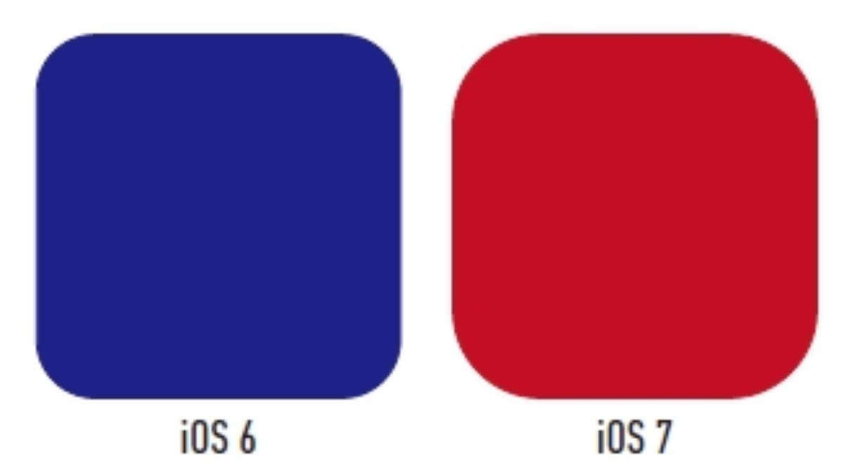 iOS 6 的應用程式圖示採用四分之一圓角(左);艾夫重新設計,使其與手機本身的圓角一致(右)。(圖/天下文化提供)