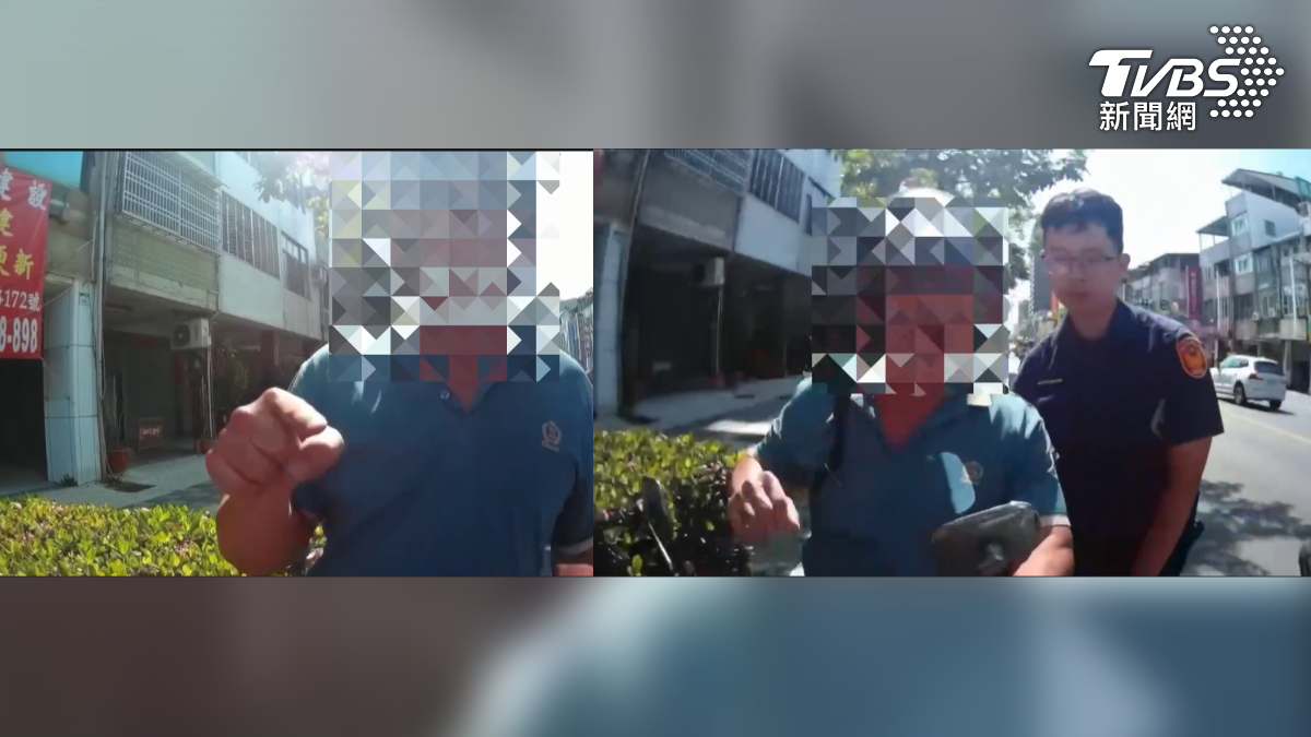 蔡姓員警被攔下後火氣相當大,不斷指著員警鼻子叫囂,拒絕出示證件,並在第一時間表明自己的服務單位,強調是自己人(圖/TVBS)