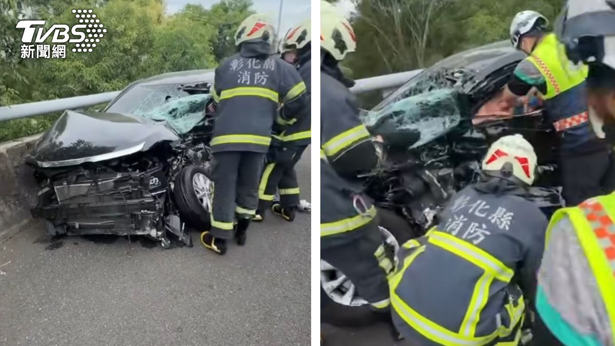 快訊/國3轎車追撞拖板車!車頭扭成廢鐵 2人受困