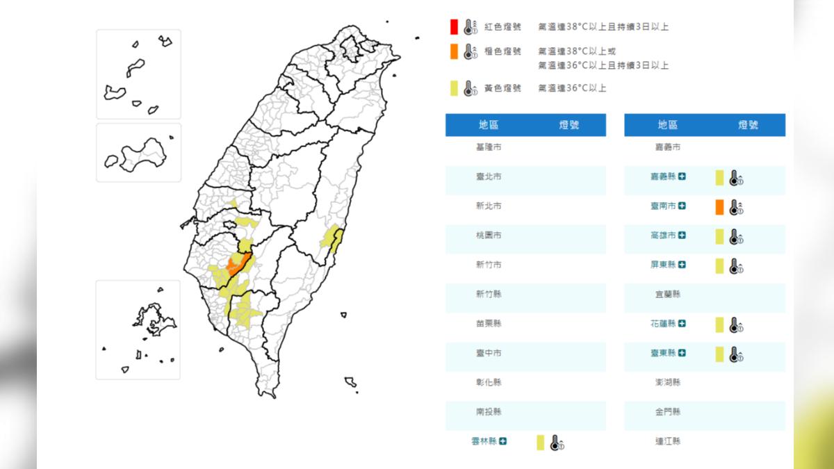 七縣市高溫資訊。（圖／中央氣象署）