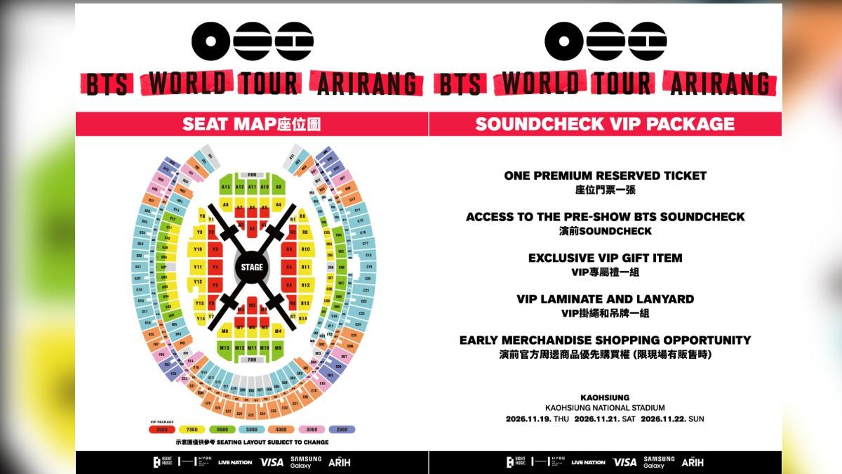 BTS高雄演唱會票價圖和相關福利。(圖/Live Nation Taiwan提供)