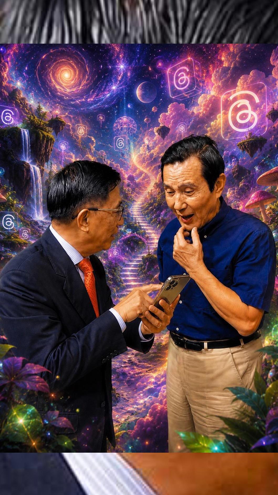陳水扁在Threads貼出與馬英九的AI圖。(圖/翻攝自陳水扁Threads)