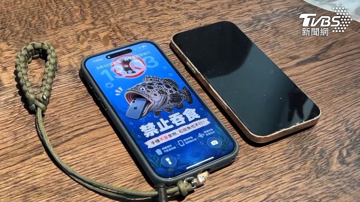 陳先生將新手機取名為「龍膽17」,就連桌布都換成「禁止吞食」的圖樣。(圖/TVBS)