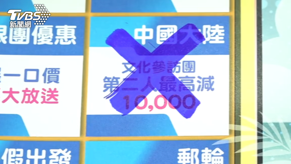 禁團仍未解旅展攤位貼赴陸團海報。(圖/TVBS)