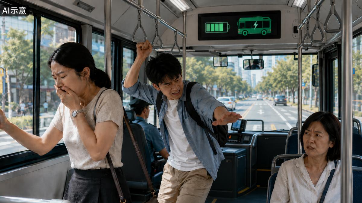有乘客反映，搭乘電動巴士容易暈車，引發討論。（示意圖／AI）