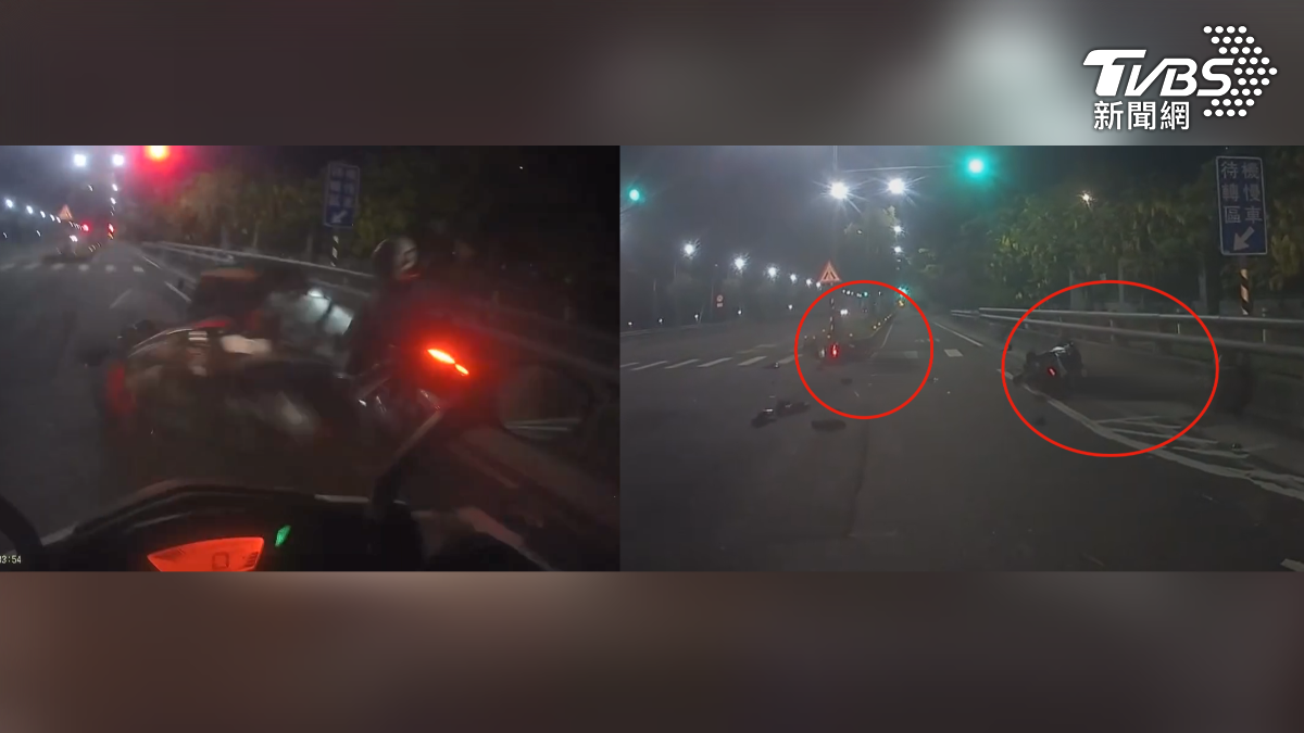 高雄市橋頭區24日清晨發生一起酒駕追撞事故,28歲菲律賓籍喬姓移工疑似酒後騎車,在省道上追撞停等紅燈的50歲許姓騎士,導致雙方當場摔飛倒地(圖/民眾提供)