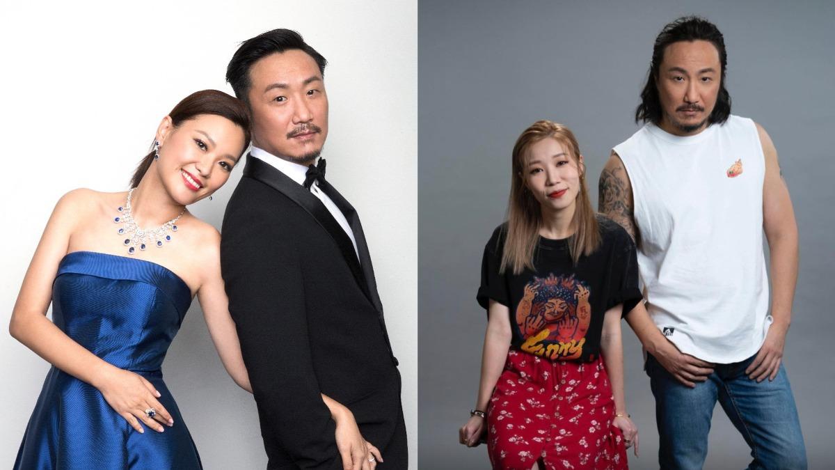 鄭中基（左圖左二、右圖右一）跟余思敏（左圖左一）離婚官司還在打；前經紀人（右圖右二）何慶湘終於露面。（圖／翻攝自余思敏、星島頭條提供）