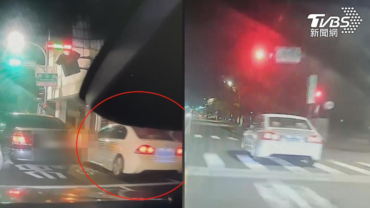 台南市第二分局員警發現一輛自小客車違規,警方上前攔查時對方拒檢,過程中更多次危險駕駛。(圖/TVBS)