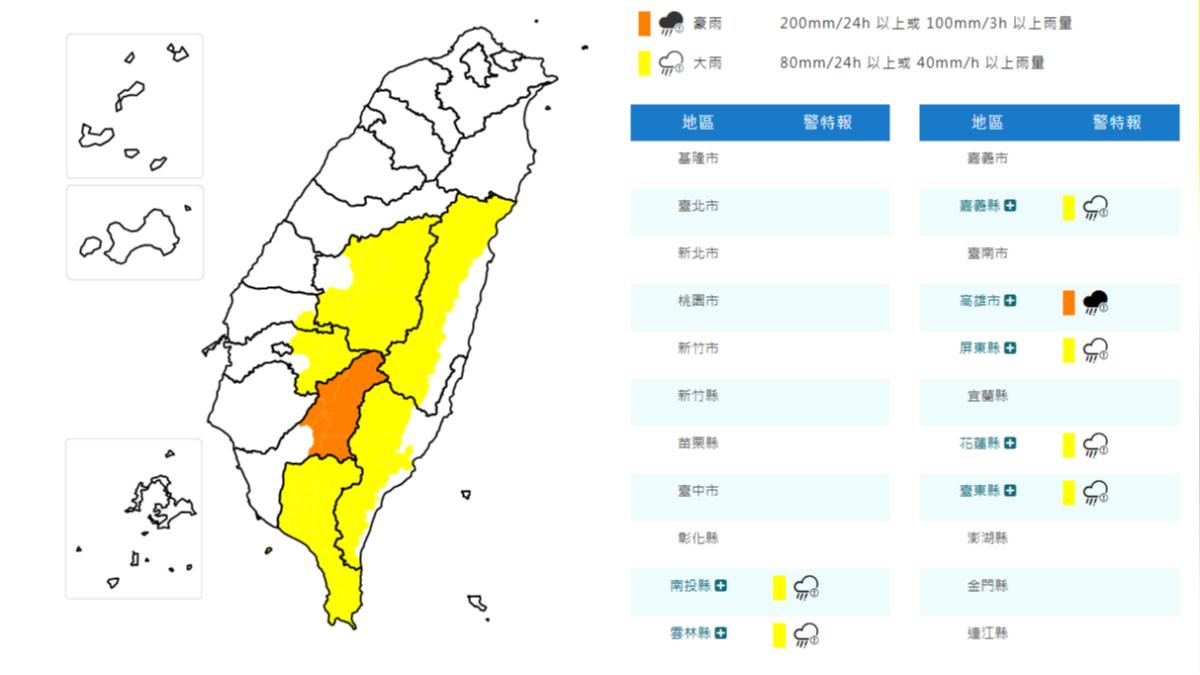 天氣/7縣市豪雨特報雨炸入夜 氣象署:山區注意落石坍方