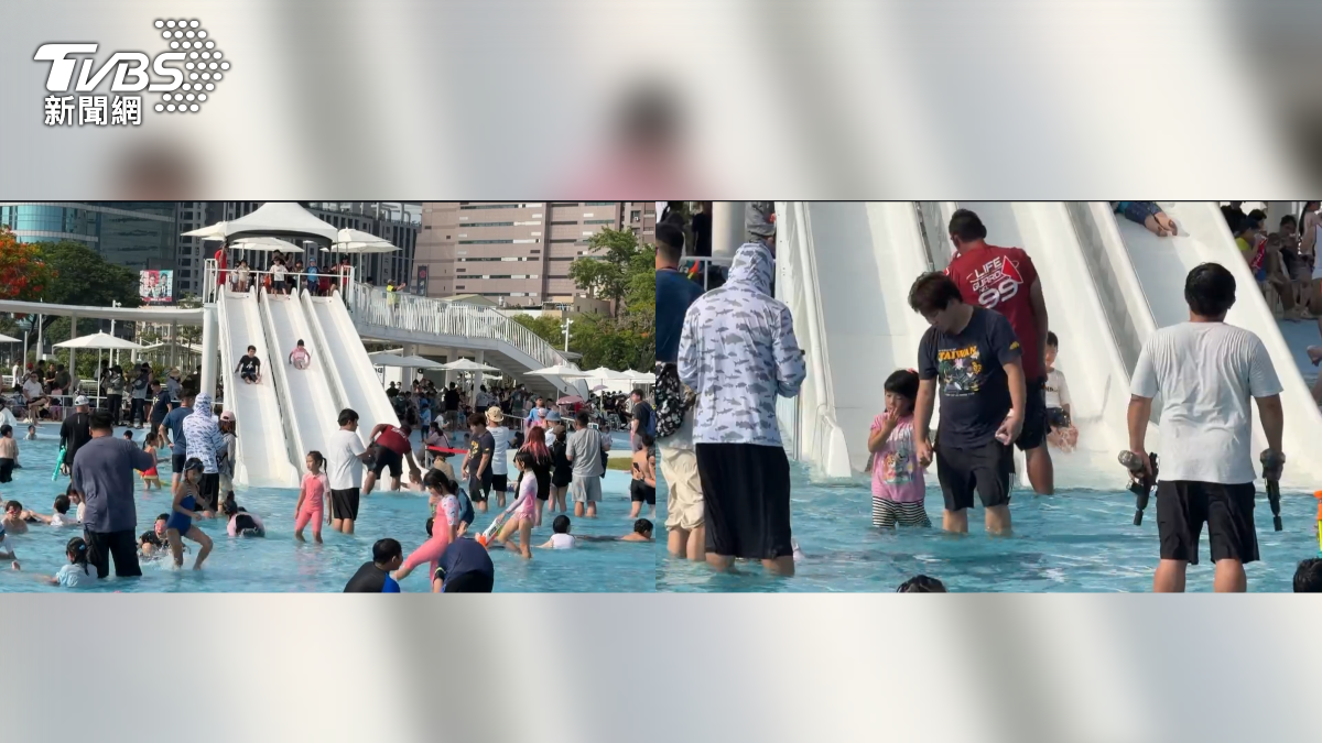 高雄星光水岸公園戲水池於5月30日剛開放，然而開幕首日就有很多孩童擦傷破皮，原因是市府改善原水池太滑的問題，選用顆粒較粗的細砂鋪設池底止滑（圖／TVBS）
