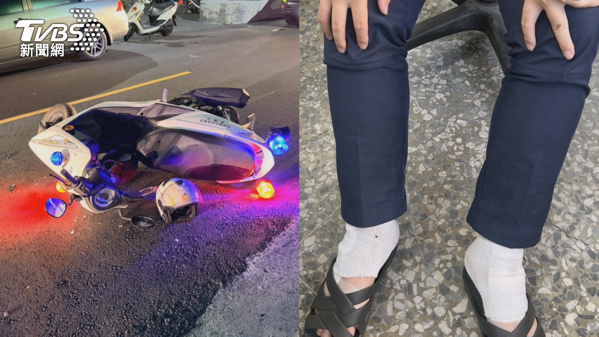 員警上前示意駕駛熄火受檢時，曾姓男子竟突然駕車朝值勤員警衝撞後逃逸，造成員警雙腳受傷，而兩名涉案人均呈現毒品陽性反應。（圖／TVBS）