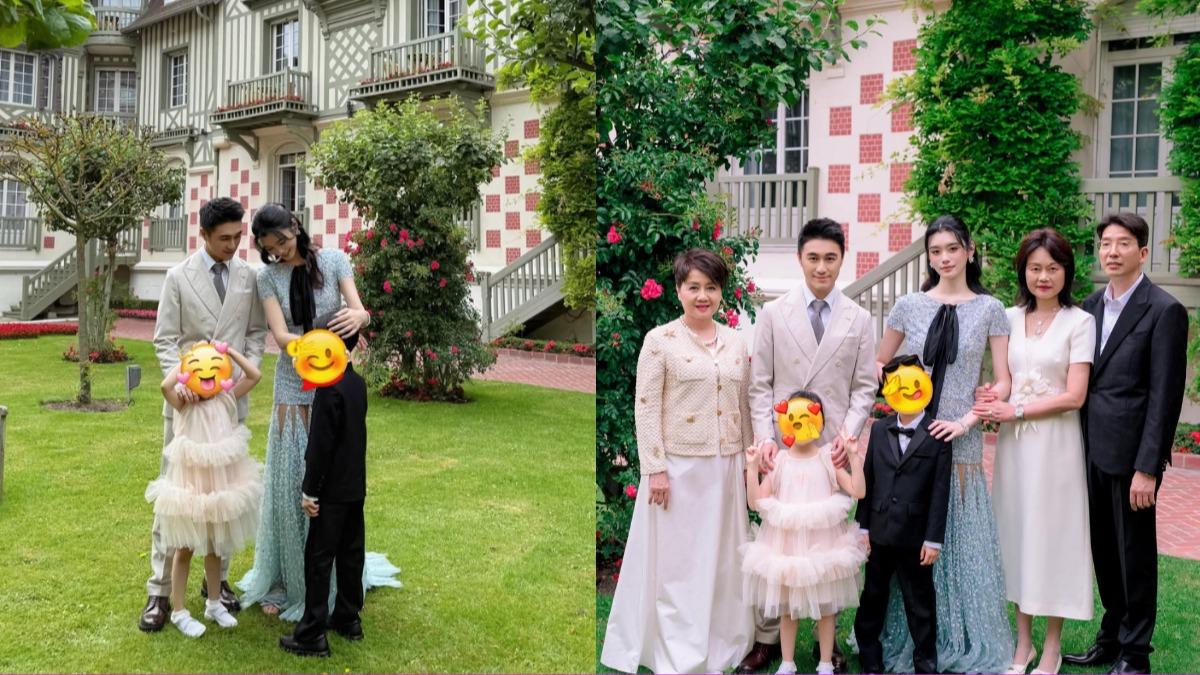 何猷君、奚夢瑤分別曬出一家四口及與雙方父母的合影。(圖/翻攝自IG)