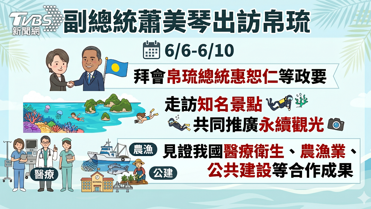 副總統蕭美琴將於6月6日至10日出訪友邦帛琉。(圖/TVBS)