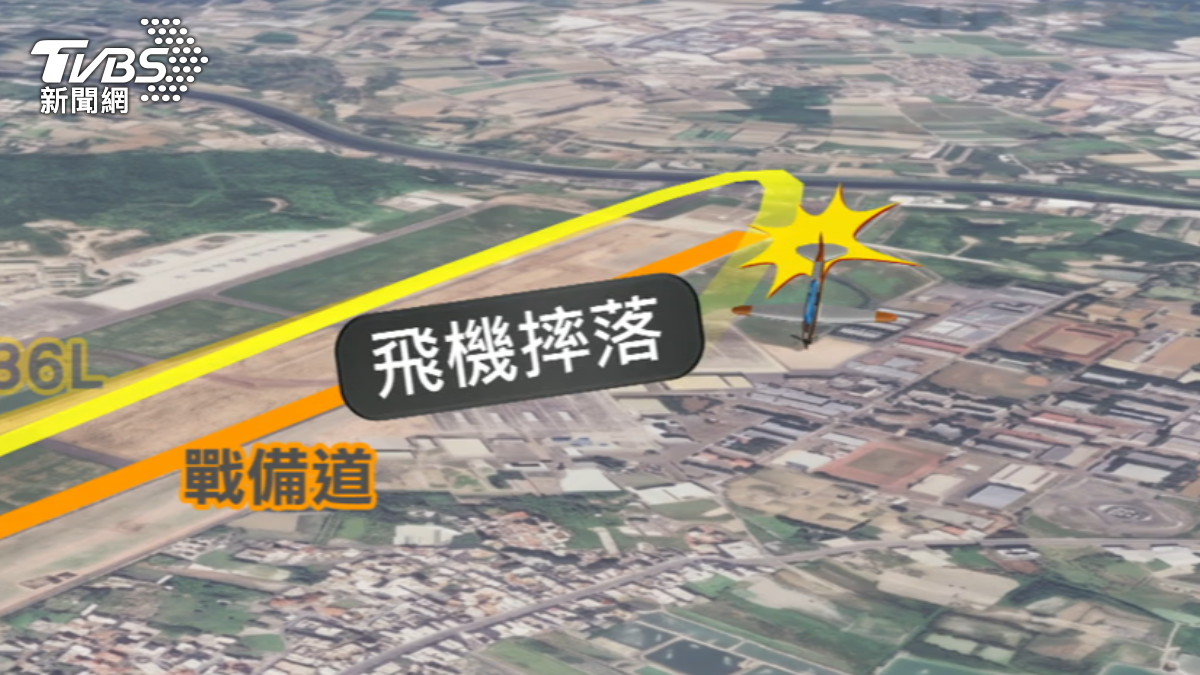 機號3414的T-34C初教機，最終墜落地點位於主跑道隔壁的戰備道附近。(圖／TVBS)