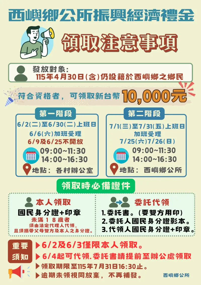 西嶼鄉-振興禮金-攜帶證件-領取方式