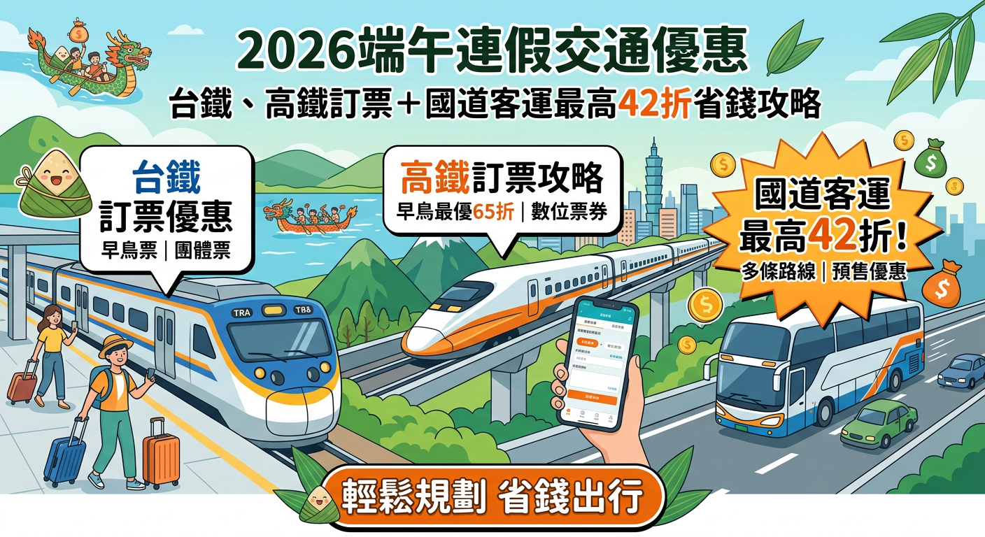 2026端午連假交通優惠》台鐵、高鐵訂票＋國道客運最高42折省錢攻略