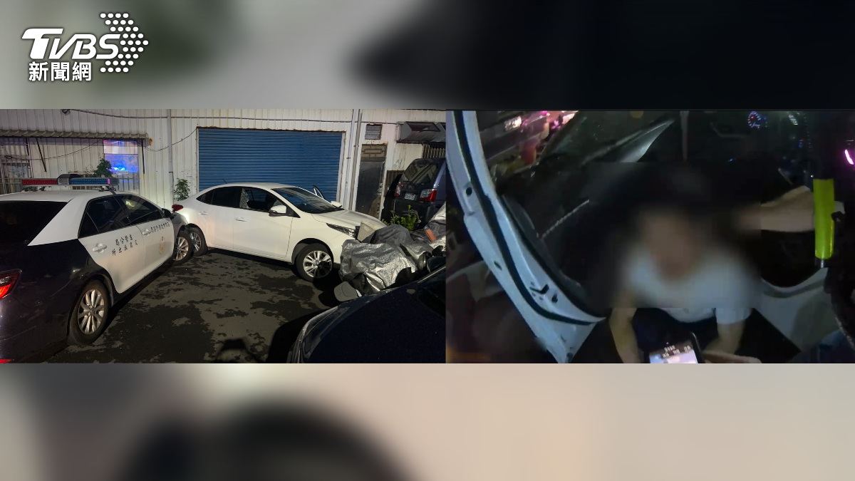 高雄左營區凌晨發生警匪追逐戰，男闖紅燈拒查衝撞，警方破窗噴辣椒水後，在車內起獲安非他命、依托咪酯煙油等各類毒品（圖／TVBS）