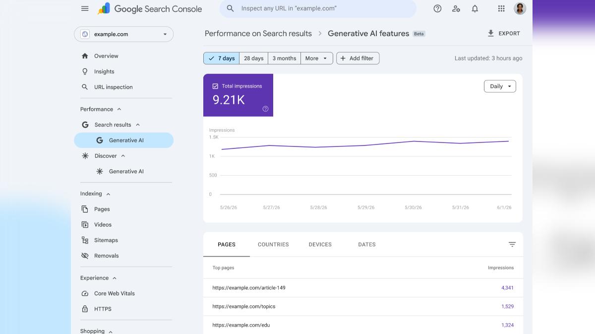 Google Search Console AI 報表上線 AI 流量、曝光數據首度獨立呈現