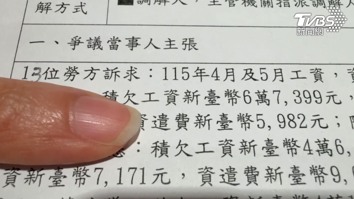 13位前員工估算,欠下的薪資和資遣費大約53萬多元,申訴到勞工局,第一次協調沒人到場,總公司還是加盟主總是要有人來承擔(圖/TVBS)