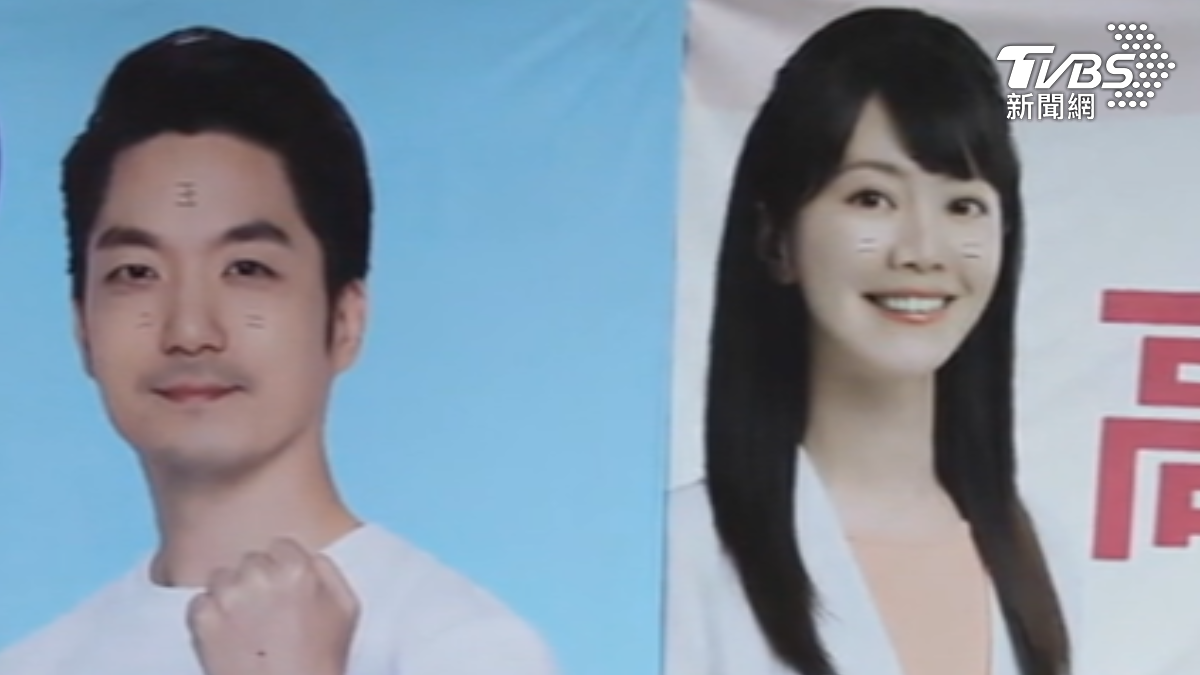 台北市港湖選區整排藍綠參選人看板遭到無差別塗鴉,臉部全被畫上貓科動物。(圖/TVBS)