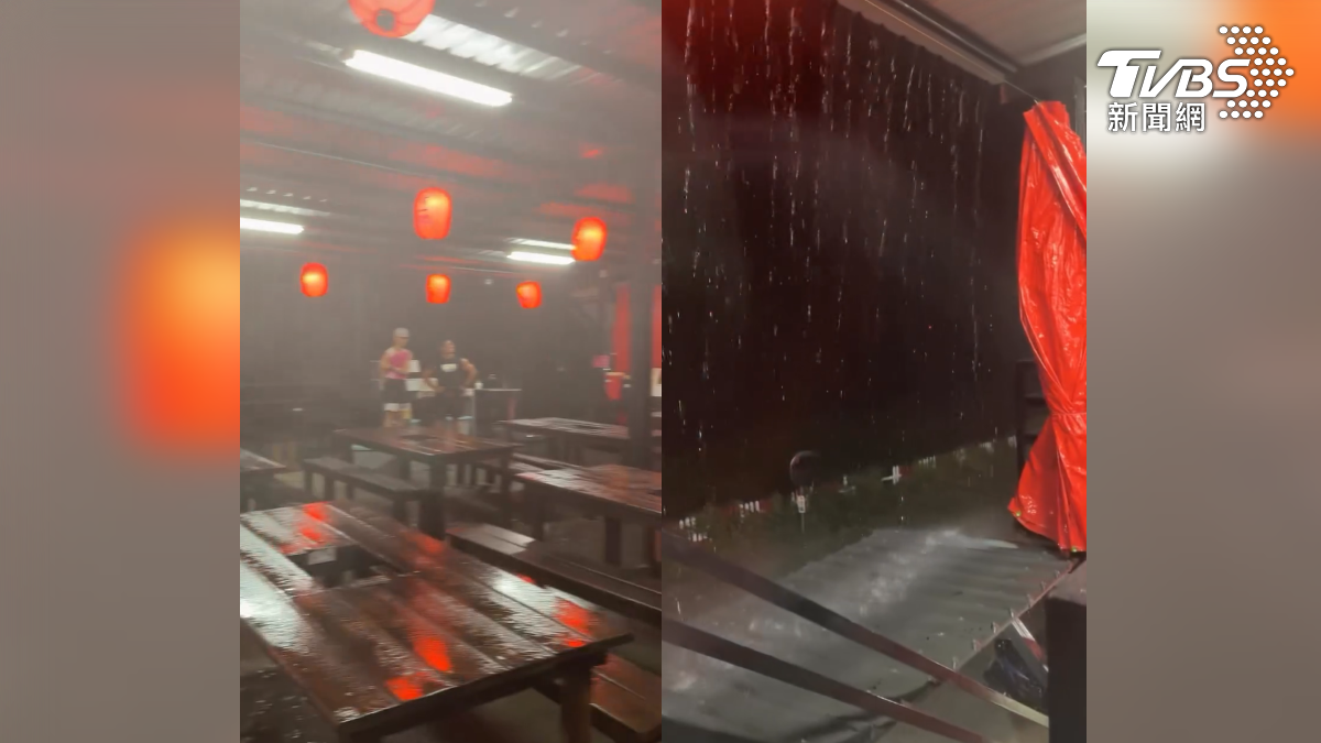 受低氣壓與鋒面影響，蘭嶼6級風襲擊！民眾用餐「秒變落湯雞」全身濕透（圖／翻攝 threads@small_fu_0218）