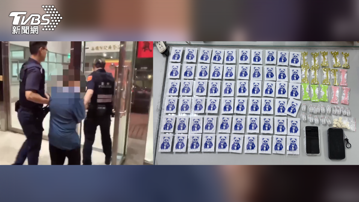 警方循線追查,發現47歲雷姓男子車內藏有大量毒品,總數超過240件,快篩還呈安非他命陽性反應,涉嫌販毒、毒駕又打人,當場遭移送法辦。(圖/TVBS)