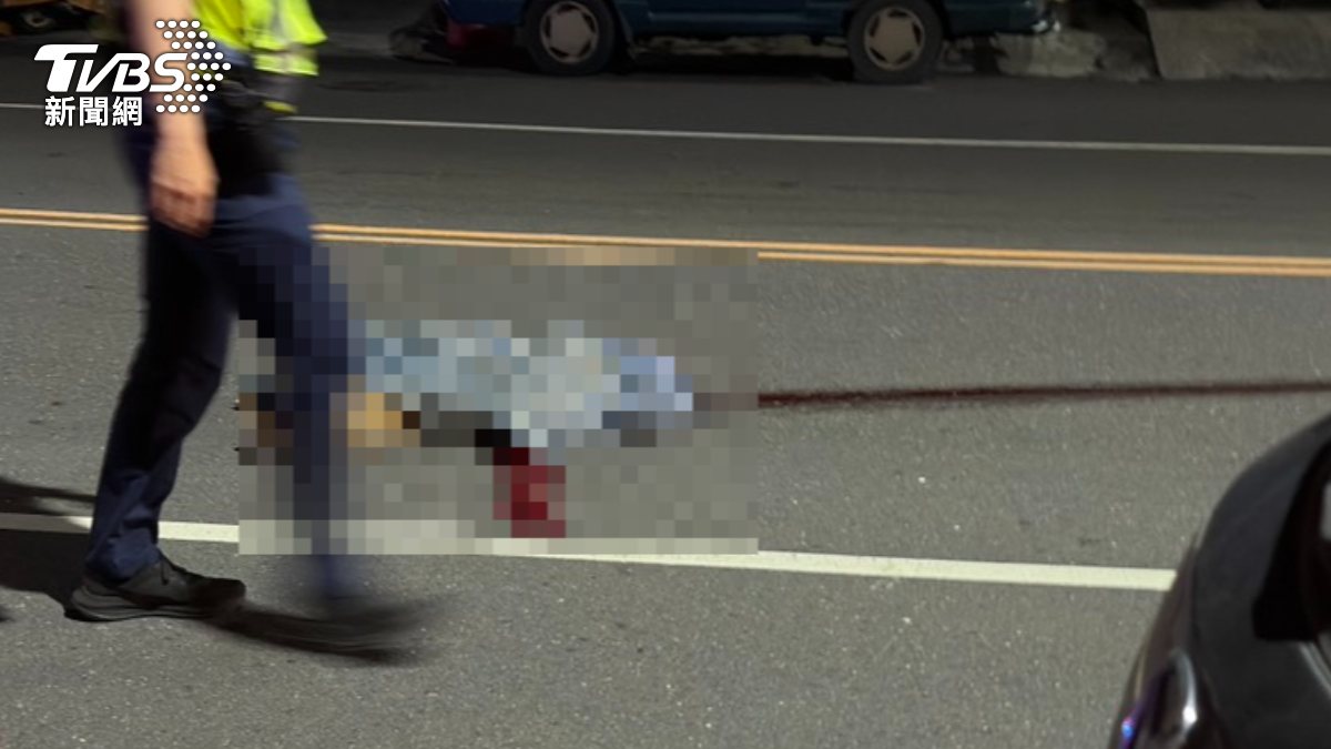 小黃狗噴飛後當場死亡，血跡拖行數尺。（圖／TVBS）