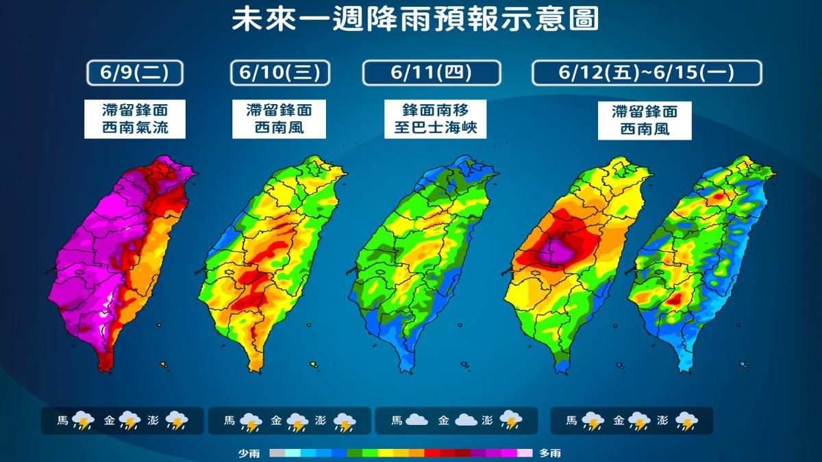 明天天氣／半個台灣發紫！2縣市「灌雨最猛」　專家曝下波時間