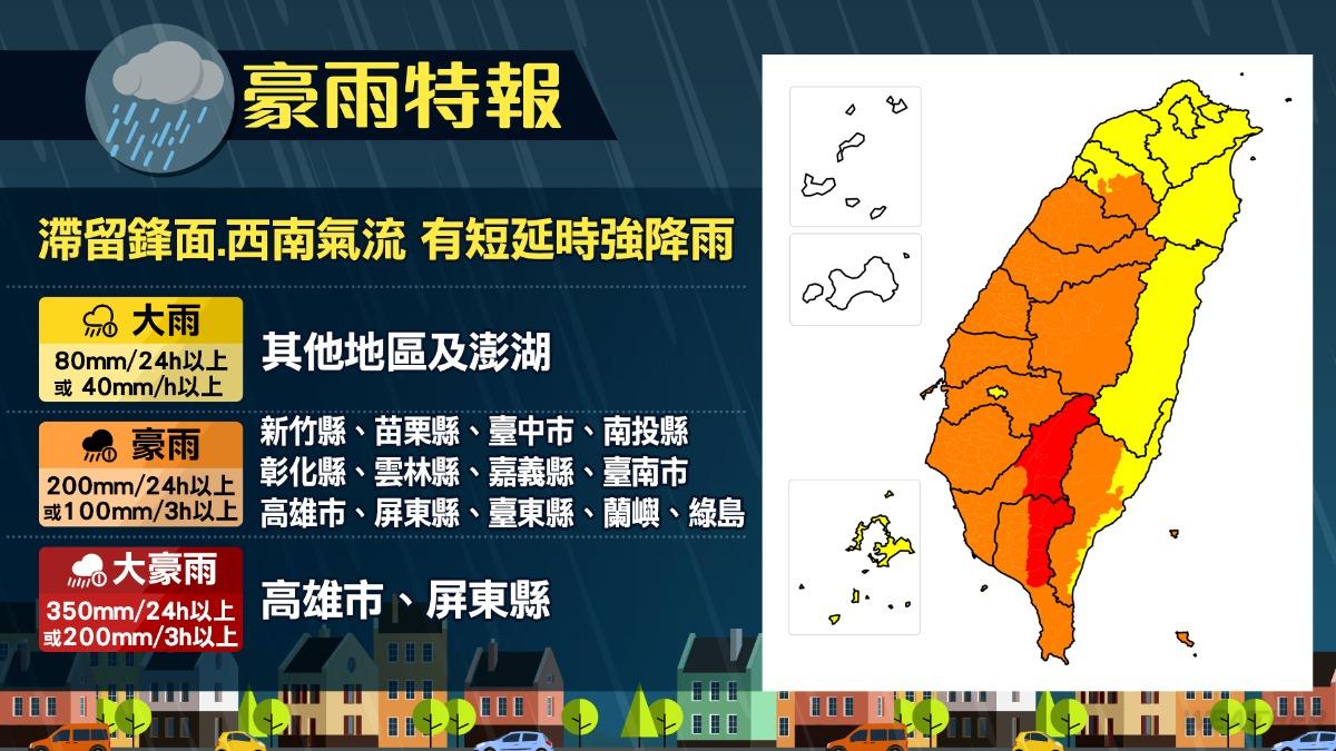 高雄和屏東山區明天慎防大豪雨。(圖/TVBS)
