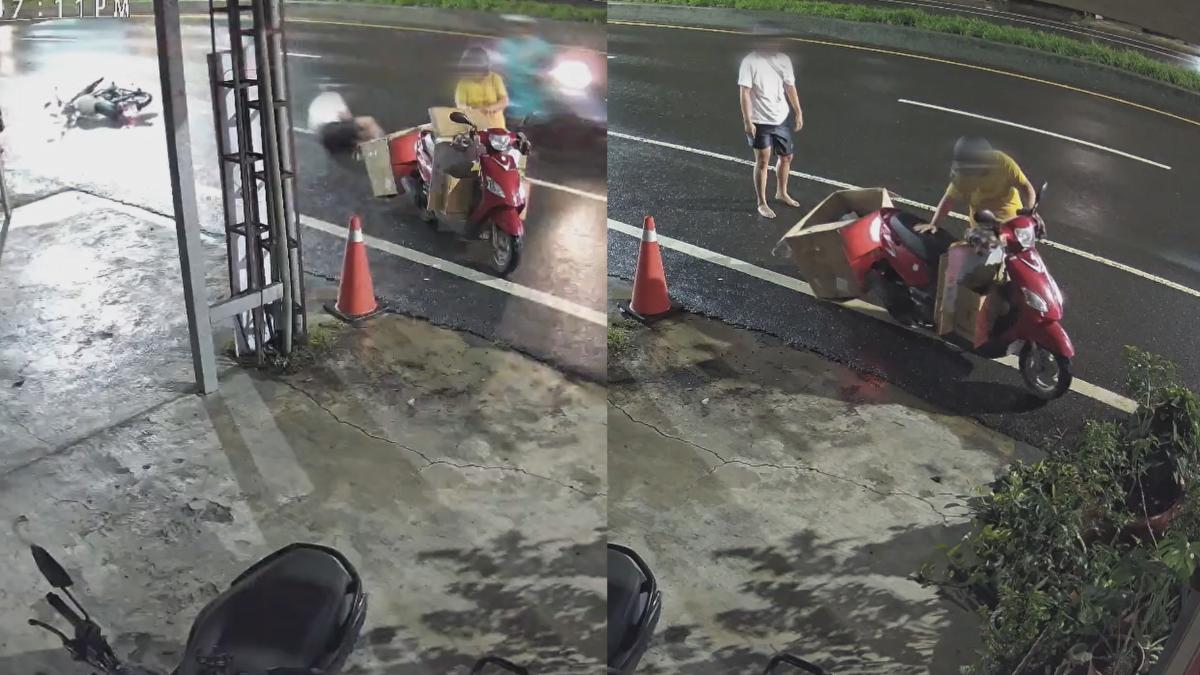 台南永康一名男騎士行駛中見前方有婦人停放機車,緊急煞車後自摔,男子起身後怒罵婦人(圖/翻攝Threads_hothinhoop)