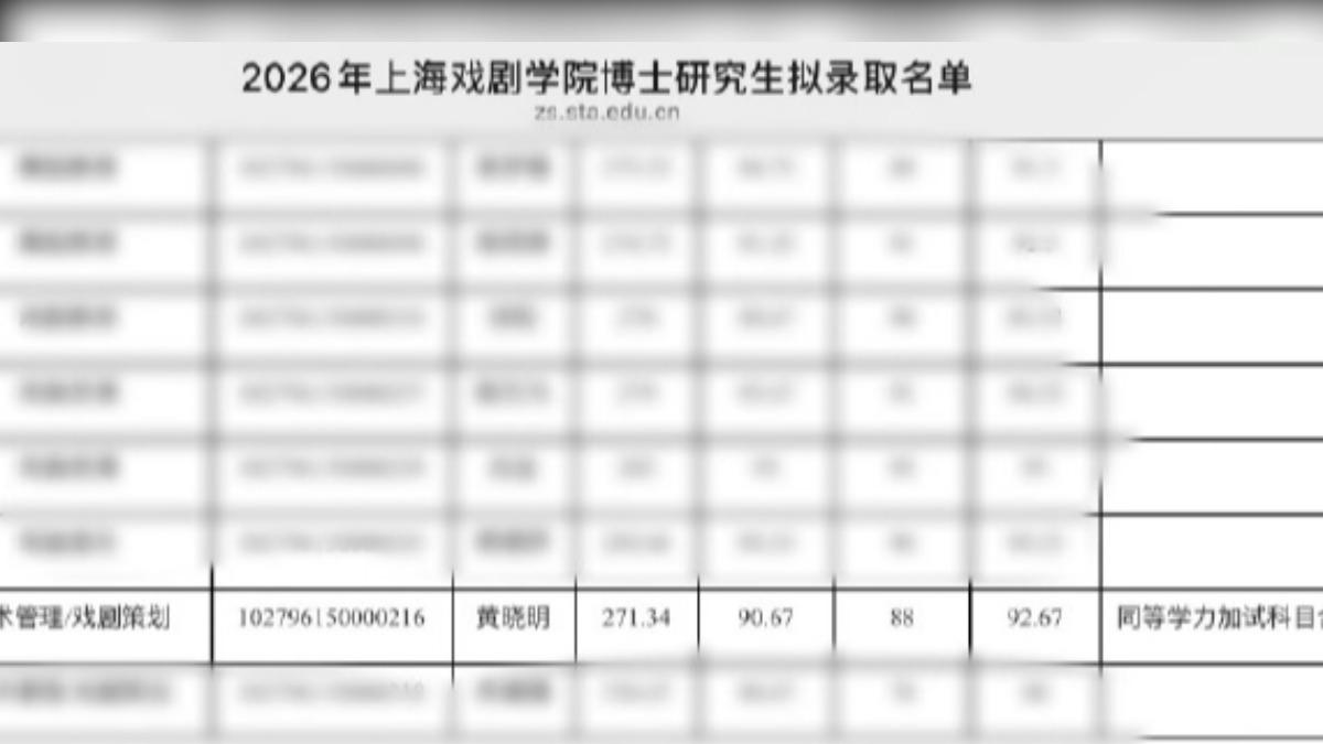 黃曉明名列上海戲劇學院博士班2026年擬錄取名單中。(圖／翻攝自微博)