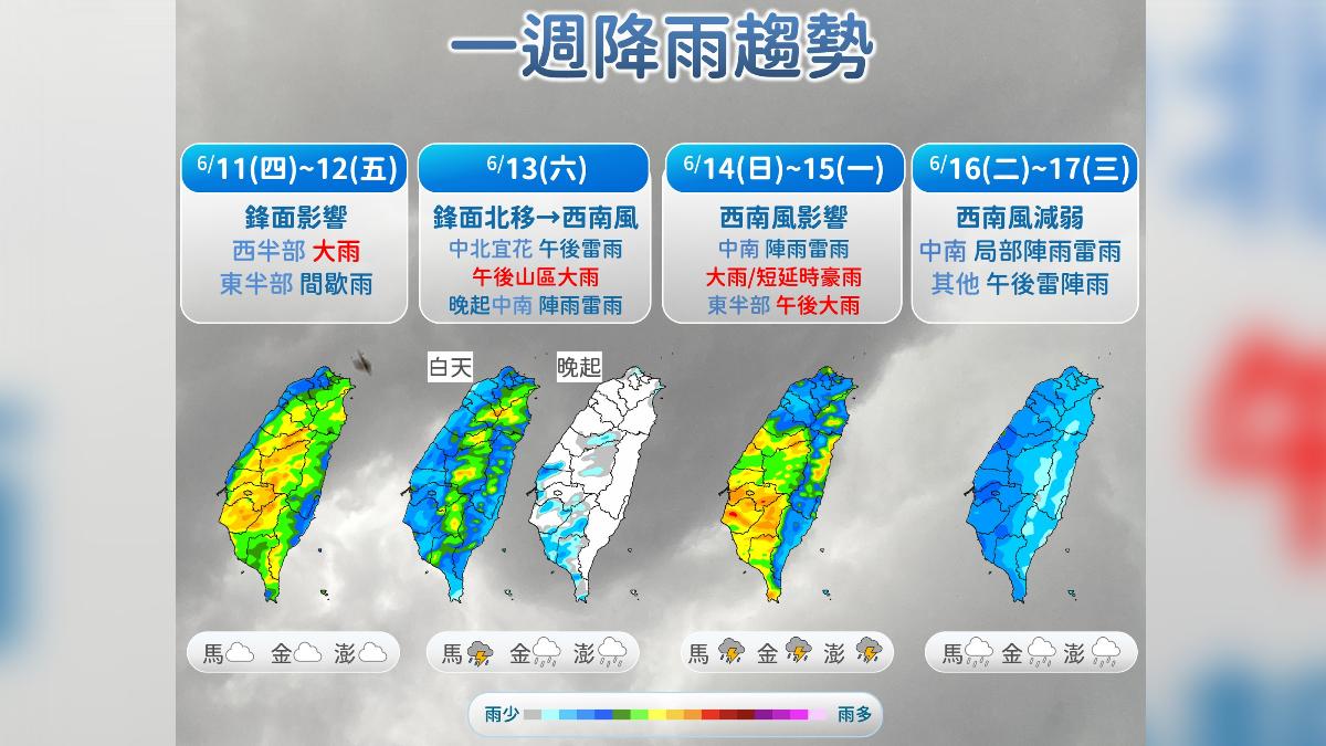 天氣/滯留鋒面再炸2天!鋒面明天才北移 下周再迎降雨
