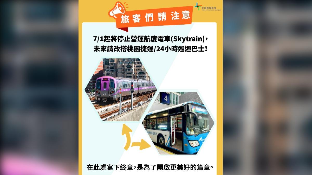 快訊/出國旅客注意!桃園機場航廈電車7/1起停止營運