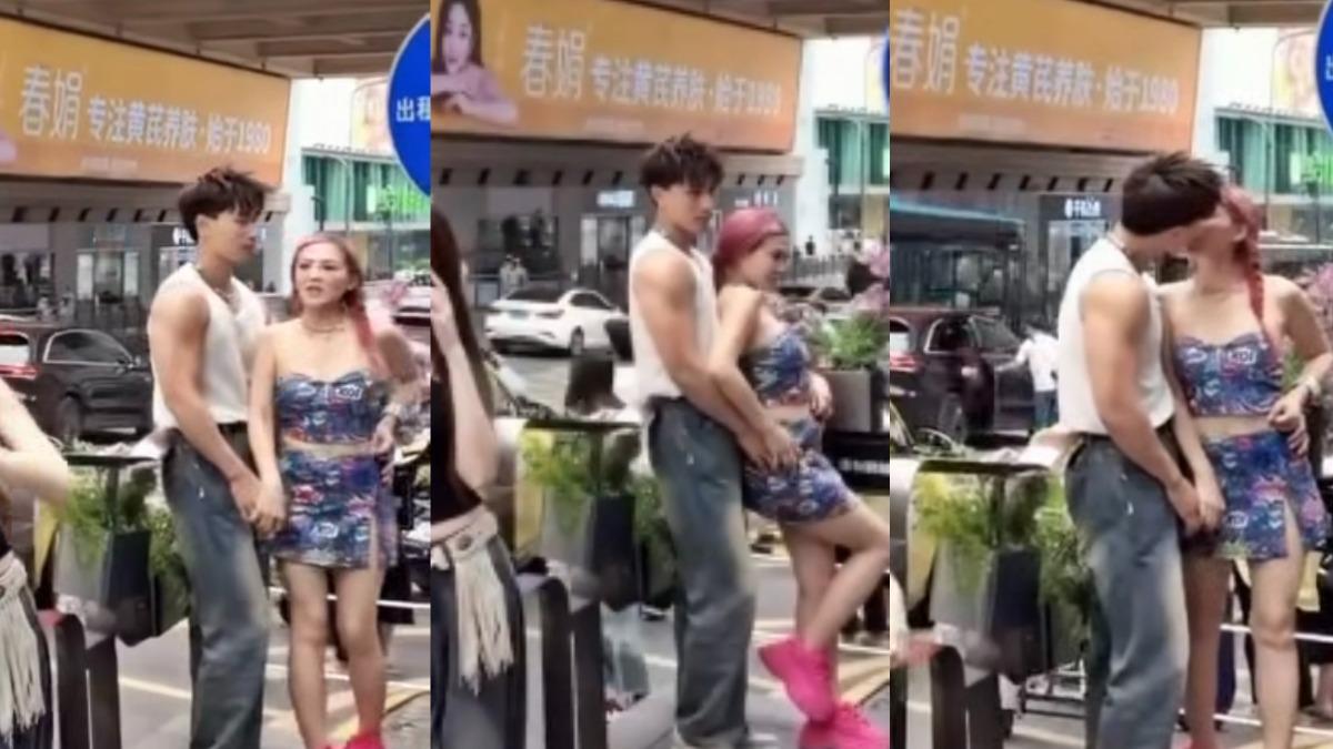 圓圓和小鮮肉在路邊拍照、親親。(圖/翻攝自Threads)