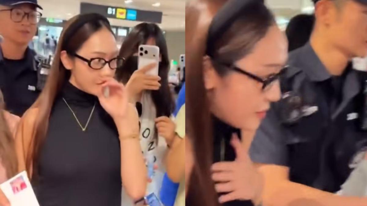Jessica在機場疑似聞到異味。(圖/翻攝自微博)