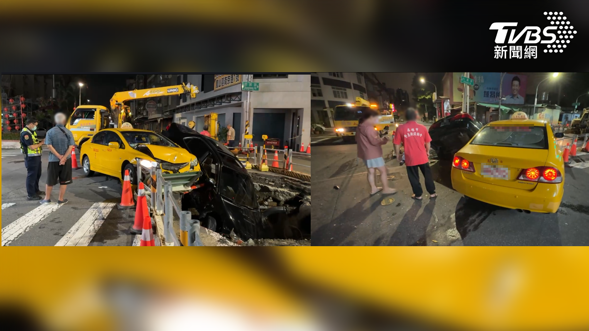 高雄市前鎮區14日凌晨發生的這一起驚險車禍,計程車對撞自小客!19歲駕駛衝入工地受困幸好3傷者都無大礙(圖/TVBS)