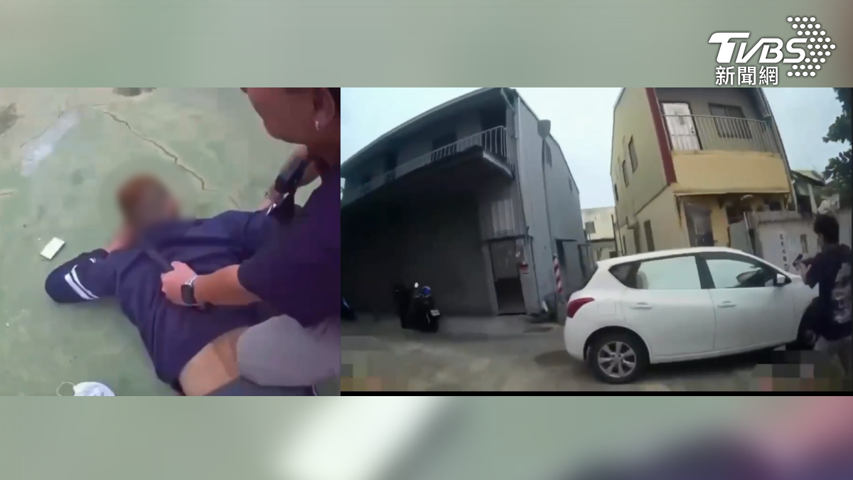 高雄市前鎮區發生一起警匪追逐，陸姓竊盜通緝犯，因掛假車牌拒檢狂飆！還躲在公寓頂樓，警持槍圍捕壓制逮人（圖／TVBS）