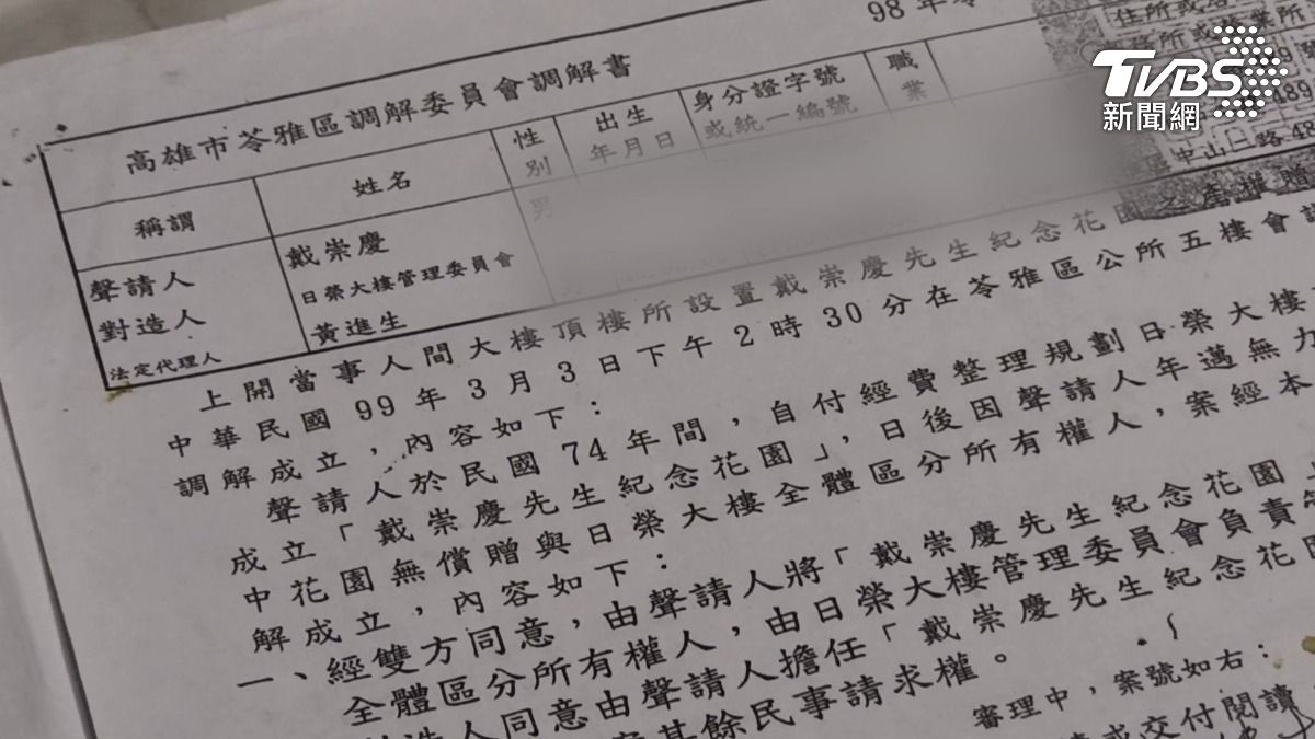 戴崇慶拿出多份文件反駁,強調當初是合法使用頂樓空間,也未盜用公共水電。(圖/TVBS)