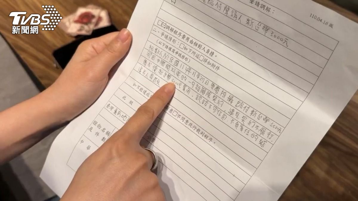 店家收到法院的通知書,上頭寫著,因業者答應拍攝給付三千元,卻因中間開玩笑一句話解除契約,違反契約不履行,應求償新台幣3000費用(圖/TVBS)