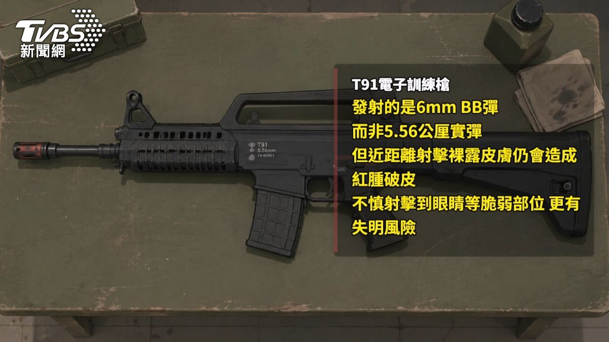 陸軍近年引進的T91電子訓練槍,近距離射擊裸露皮膚仍會造成紅腫破皮。(圖/TVBS)