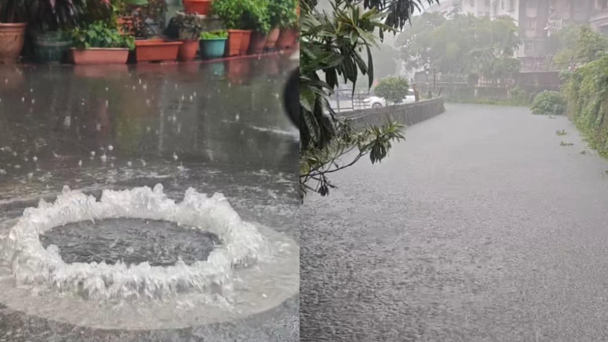 豪雨炸雙北!永和變泳池 人孔蓋瘋狂溢水網驚:像噴泉