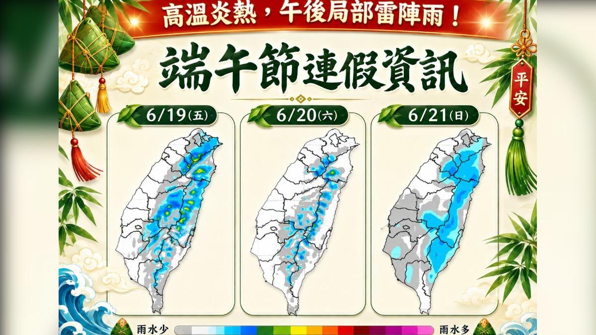 天氣/37度熱爆!午後雷雨炸「3地」 一圖看端午連假天氣