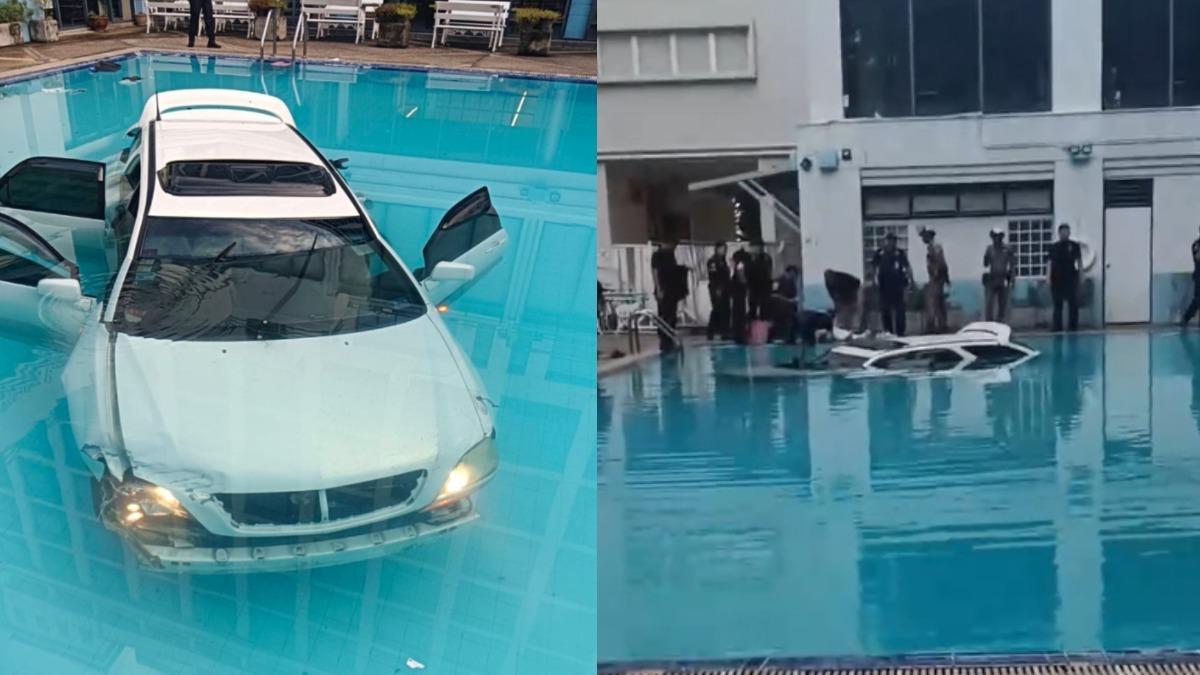 不滿母拒幫付房租!泰男開車「撞爛圍欄、衝進大學泳池」畫面曝