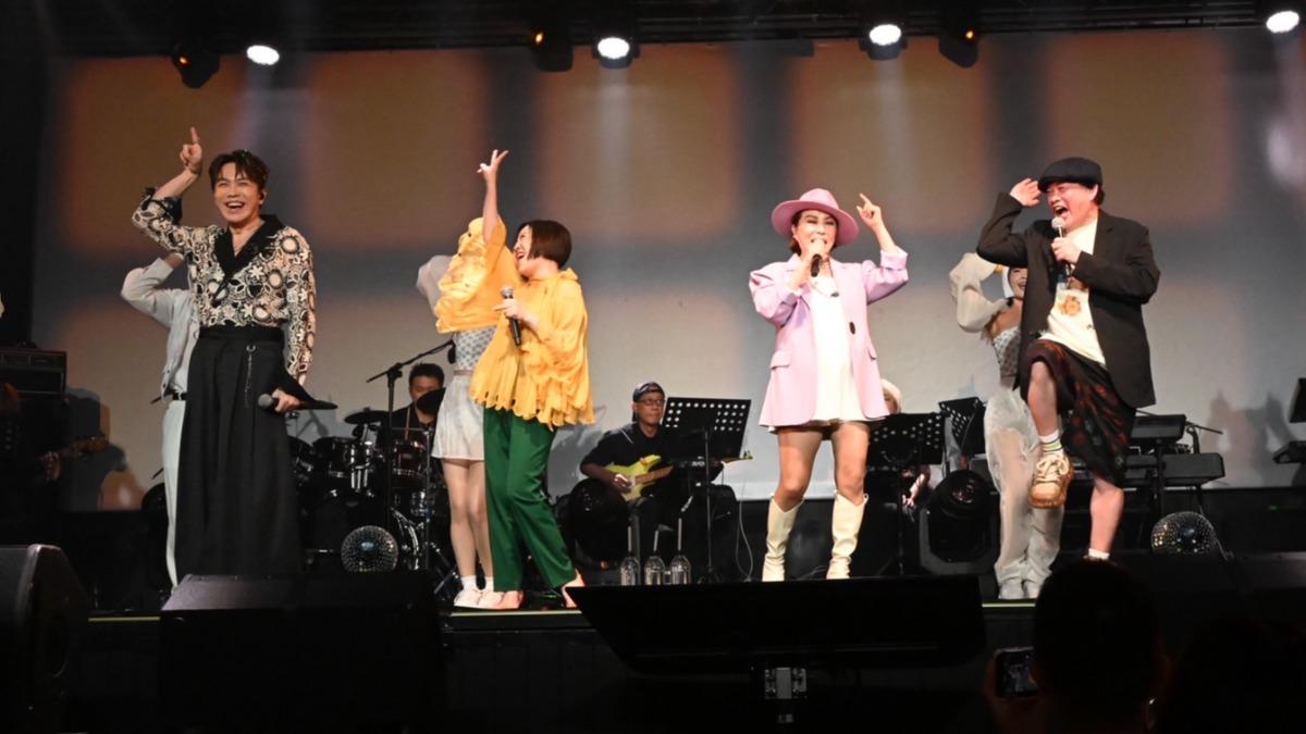 許志豪（左起）、于美人、葉璦菱和康康嗨跳〈我心已打烊〉。（圖／三立藝能中心x寬宏藝術提供）