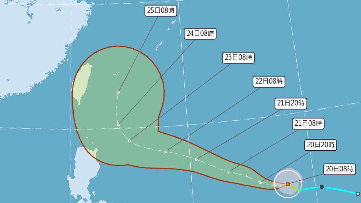 米克拉颱風預計會在23日左右北轉。(圖/翻攝自中央氣象署)