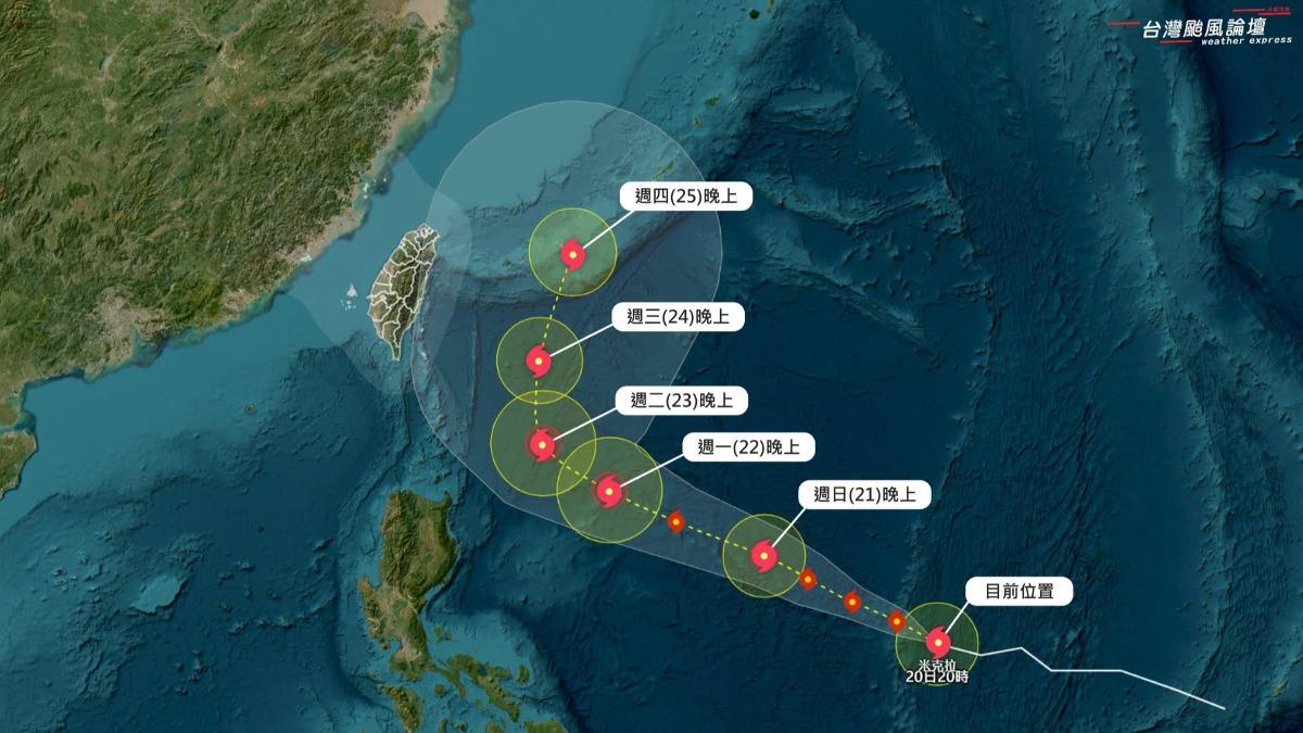 天氣/颱風米克拉漸增強「最快今晚變中颱」 粉專曝侵台機率