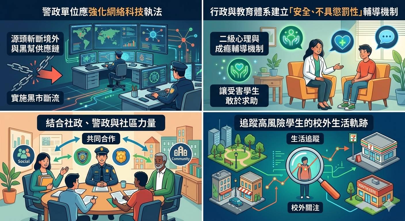 實施熱點精準部署並追源斷流、串聯虛實網絡,才能阻絕喪屍煙彈對下一代的侵害。(圖/AI生成)