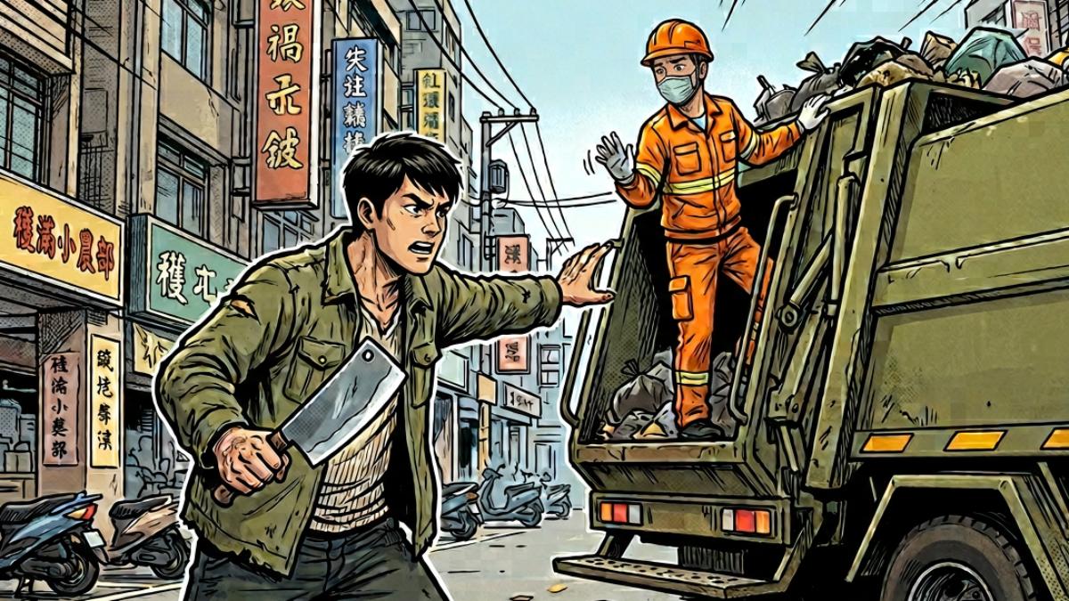 台中男追垃圾車跌倒遷怒清潔員 隔天持西瓜刀埋伏追砍