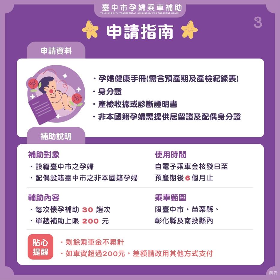台中市好孕乘車補助申請指南。（圖／翻攝自台中市政府社會局官網）