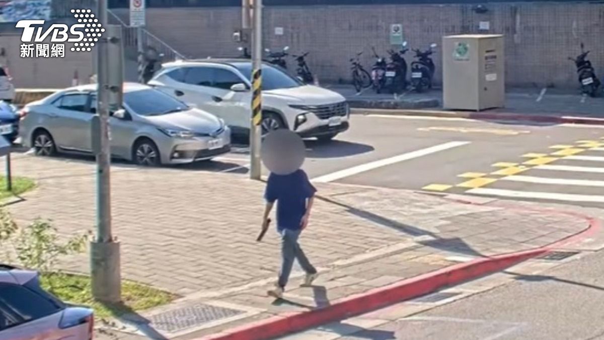 男子持雙刀遊走街頭,遭指控隨機推撞路人。(圖/TVBS)